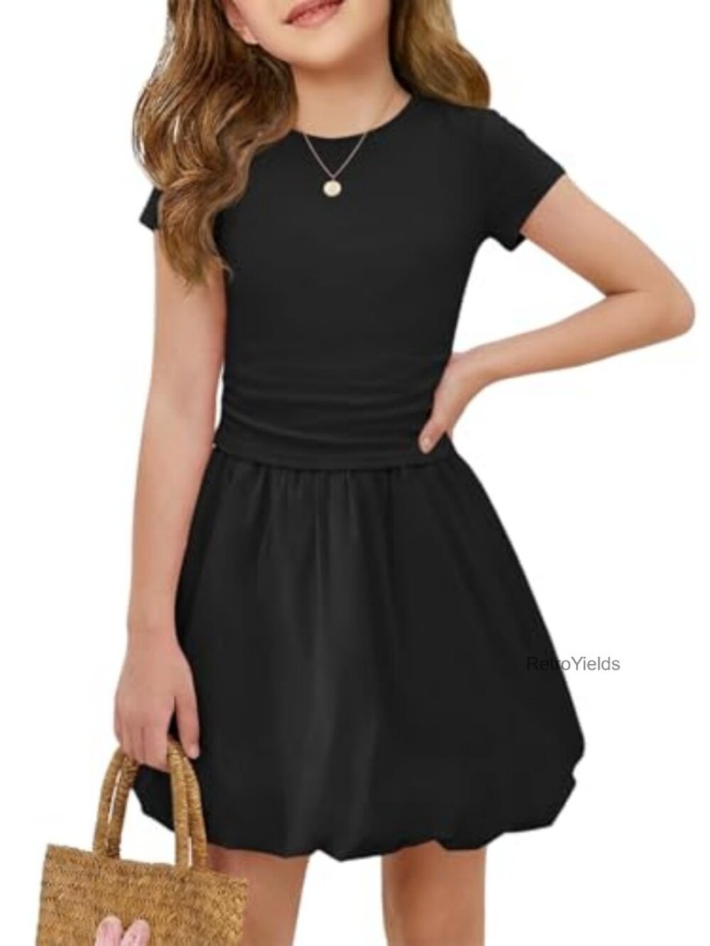 Girls 2-Piece Skirt Set Ruched Bubble Skirt Summer Casual Outfit Kids